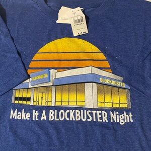 Blockbuster Graphic Tee - Blue with Yellow Sunset Print